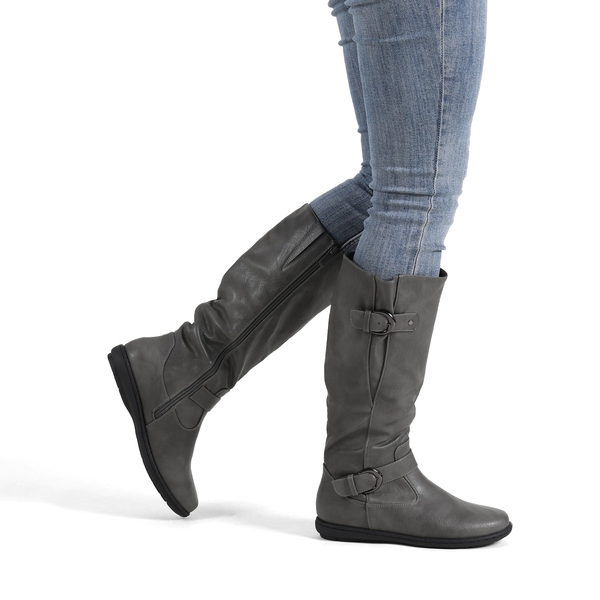 Wide Calf  Knee High Faux Fur Boots - WIDE CALF GREY - 1
